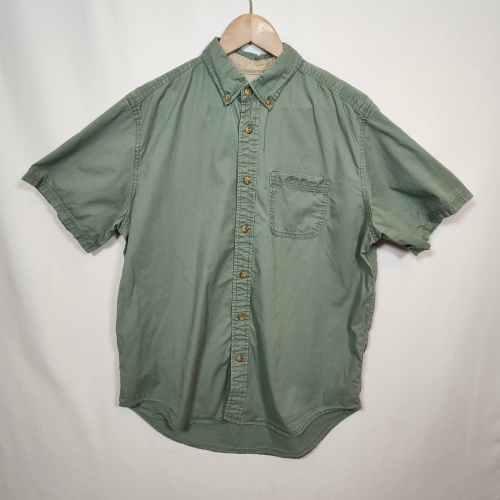 Eddie Bauer Button‑Down Shirt Men's Large Green Short Sleeve